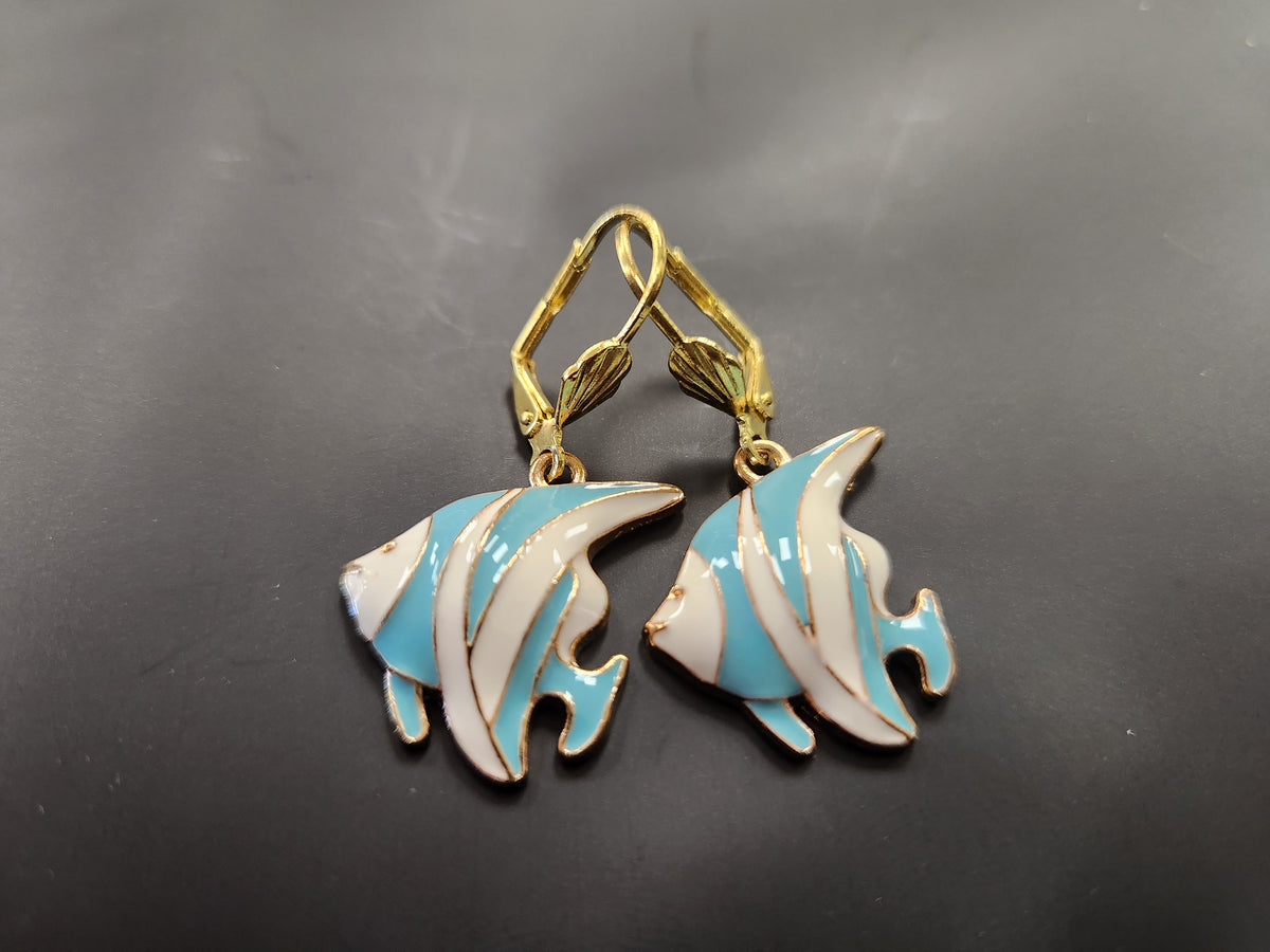 Marine Angelfish Earrings - Baby Blue White Gold – Guppy Barn Aquatics